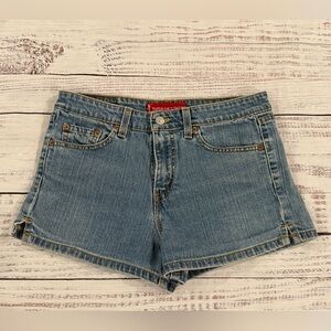 Vintage Levi's Women Size 9JR Super Low Stretch Jean Short Black Batwing 90s Y2K